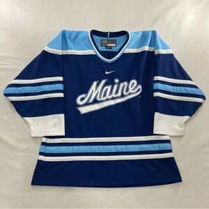 VINTAGE NIKE CENTER SWOOSH MAINE BLACK BEARS STITCHED HOCKEY JERSEY NCAA SIZE L